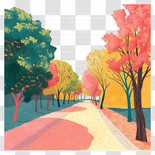 Park Path - Autumn Pathway With Colorful Trees Transparent PNG