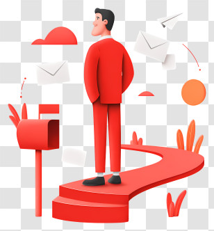 Business Turning Point - Red Man With Mailbox And Envelopes Transparent PNG
