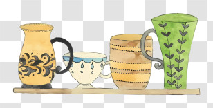 Coffee - Artistic Watercolor Illustration Of Mugs And Cups Transparent PNG
