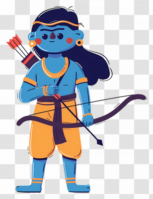 Lord Rama - Blue Cartoon Archer With Bow And Arrow Transparent PNG