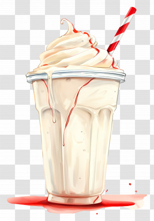 Milkshake - Vanilla Milkshake With Red Syrup Drip Transparent PNG