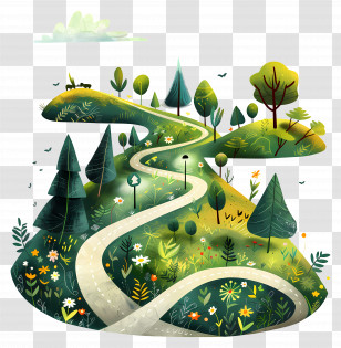 Highway - Cartoon Hill And Pathway Landscape Illustration Transparent PNG