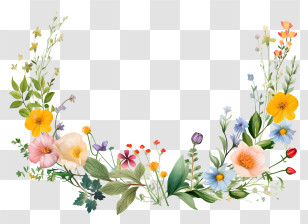 Flower Wreath - Colorful Wildflower Wreath Border Illustration Transparent PNG