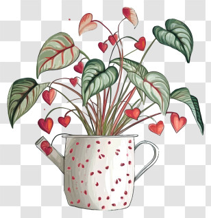 Pastel Valentine Plant - Heart Leaf Plant In Watering Can Transparent PNG