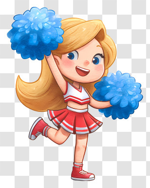 Cartoon Cheerleader Girl - Cheerful Cheerleader With Blue Pom-poms Transparent PNG