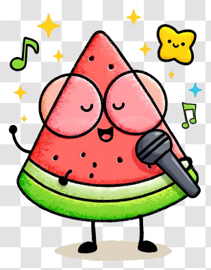 Kawaii Watermelon Slice - Singing Watermelon With Microphone Transparent PNG