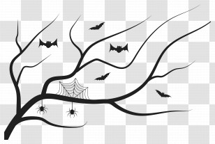 Halloween Spider Web - Spooky Tree Branch With Bats And Spiders Transparent PNG