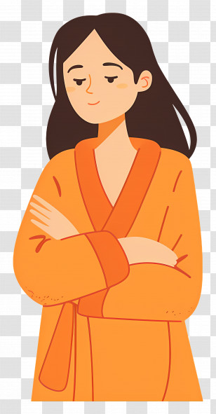 Woman In Bathrobe - Woman In Orange Robe With Crossed Arms Transparent PNG