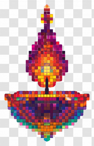Pixel Diwali Diya - Colorful Pixel Art Diya Transparent PNG