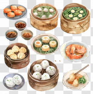 Chinese Food - Illustration Of Dim Sum And Asian Dishes Transparent PNG