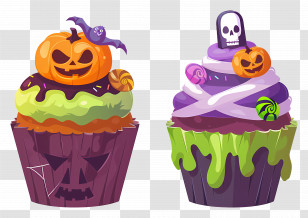 Halloween Cupcakes - Spooky Halloween Cupcakes With Pumpkin Toppings Transparent PNG