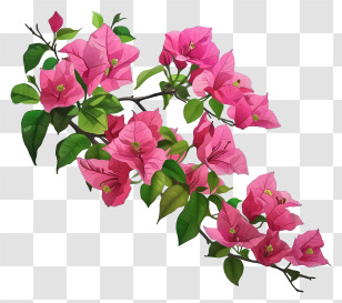 Vector Draw Design - Lovely Pink Bougainvillea Branch Transparent PNG