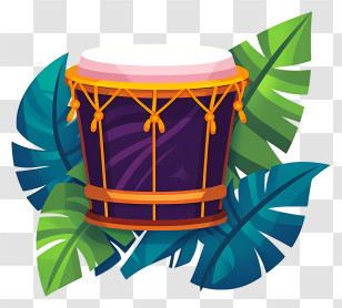 Cartoon Illustration - Purple Drum With Tropical Leaves Illustration Transparent PNG