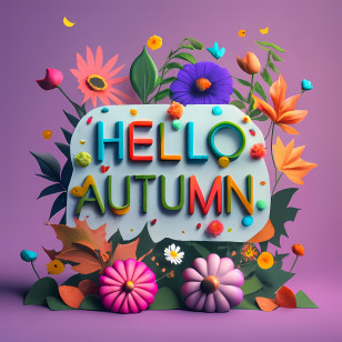 Hello Autumn - Hello Autumn With Colorful Flowers And Leaves Transparent PNG