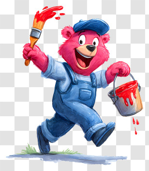 Bear Holding Paintbrush - Pink Bear Painting Cartoon Transparent PNG