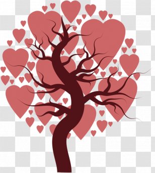 Tree Drawing - Silhouette - Cartoon Creative Pink Heart-shaped Transparent PNG