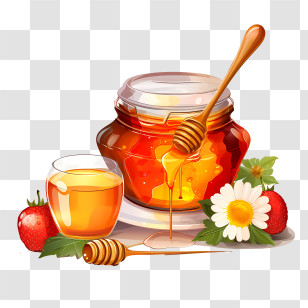 Honey Jar - Honey Jar With Dipper And Fresh Fruits Transparent PNG
