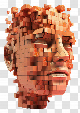 Man Face - 3D Pixelated Face Transparent PNG