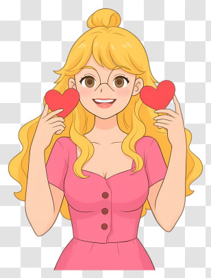 Woman Holding A Heart - Girl With Hearts And Glasses Transparent PNG