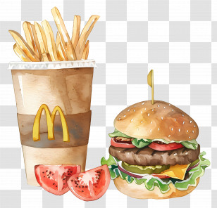 Fast Food - Watercolor Burger And Fries Combo Transparent PNG