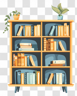 Bookcase - Bookshelf With Books And Indoor Plants For Home Interior Transparent PNG