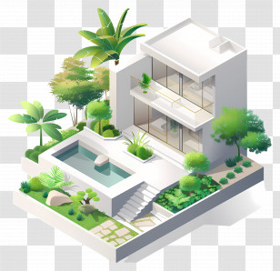 Modern Garden - Modern House With Garden And Pool Transparent PNG