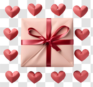 Envelope - Gift Box With Red Bow Surrounded By Hearts Transparent PNG
