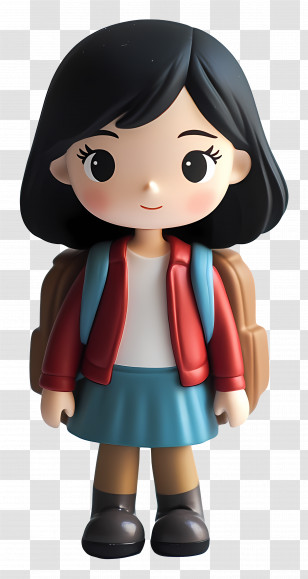 Girl Student - Cute Girl With Backpack In Red Jacket And Blue Skirt Transparent PNG