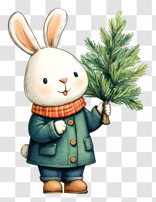 Rabbit Holding Christmas Tree - Rabbit Holding A Pine Tree Transparent PNG