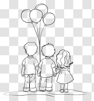 Childrens Day - Children Holding Balloons Drawing Transparent PNG