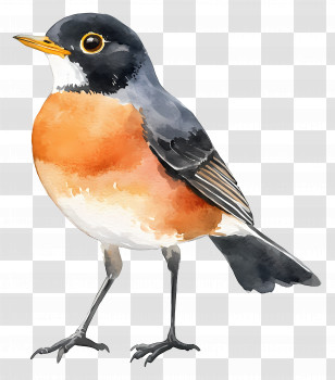 Watercolor Bird - Orange And Black Bird Illustration Transparent PNG