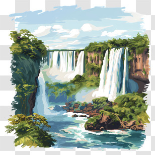 Iguazu Falls - Beautiful Waterfall Landscape Illustration Transparent PNG