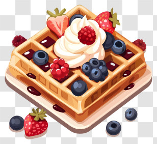Waffle Day - Waffle Dessert With Cream And Berry Toppings Transparent PNG