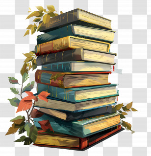 Animated Books - Stack Of Books With Leaves Illustration Transparent PNG