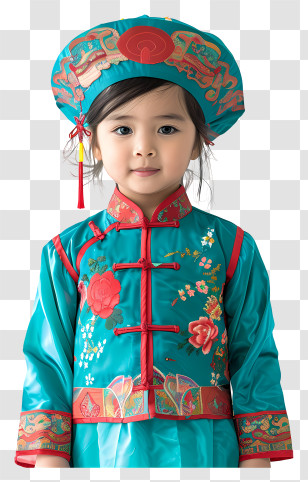 Vietnamese Girl - Adorable Child In Blue Traditional Outfit Transparent PNG
