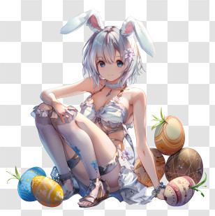 Anime - Anime Girl With Bunny Ears And Easter Eggs Transparent PNG