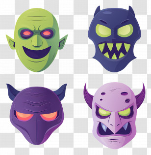 Halloween Characters - Colorful Cartoon Monster Faces For Halloween Concept Transparent PNG