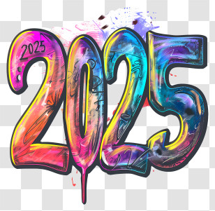 Hand Painted - Colorful 2025 Graffiti Artwork Transparent PNG