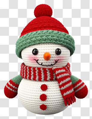 Snowman - Cute Knit Snowman With Festive Scarf And Hat Transparent PNG