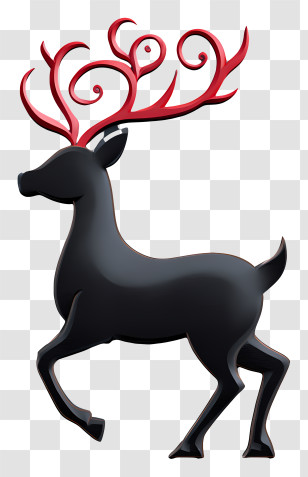 Reindeer Silhouette - Stylized Black Deer With Antlers Transparent PNG