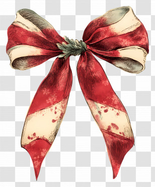 Christmas Ribbon - Red And White Patterned Bow Transparent PNG