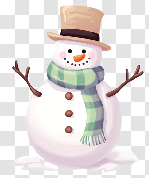 Snowman - Cute Snowman With Hat And Scarf Transparent PNG