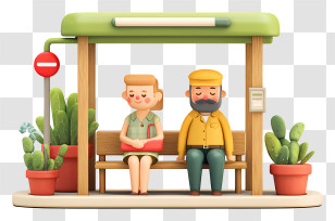 Waiting At Bus Station - Couple At Bus Stop Transparent PNG