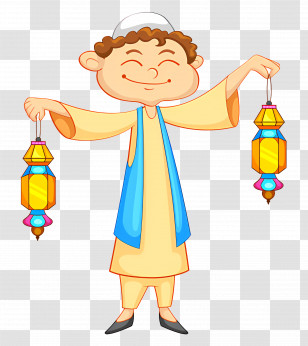 Eid Ul Adha - Boy Holding Festive Lanterns In Traditional Dress Transparent PNG
