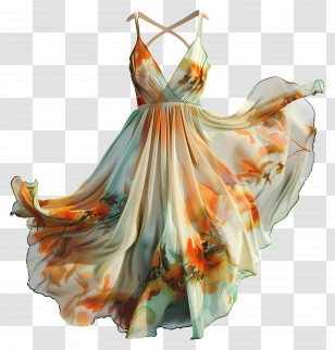 Summer Dress - Elegant Floral Flowing Dress Transparent PNG