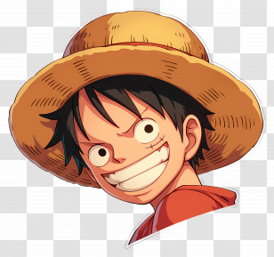 Monkey D Luffy - Straw Hat Anime Character With Big Smile Transparent PNG