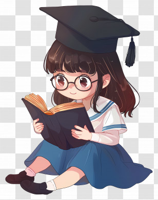 Girl Student - Cartoon Graduate Girl Reading Transparent PNG