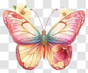 Cartoon Elegant Butterfly - Beautiful Butterfly Surrounded By Flowers Transparent PNG