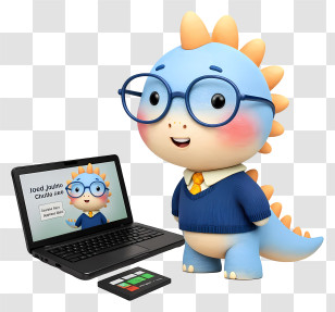 Dinosaur Mascot Working On Computer - Smart Dino With Laptop Transparent PNG