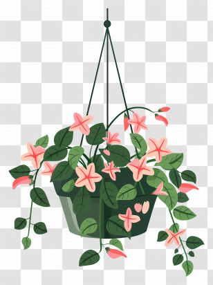 Hanging Flowers - Hanging Flower Pot With Pink Blossoms Transparent PNG